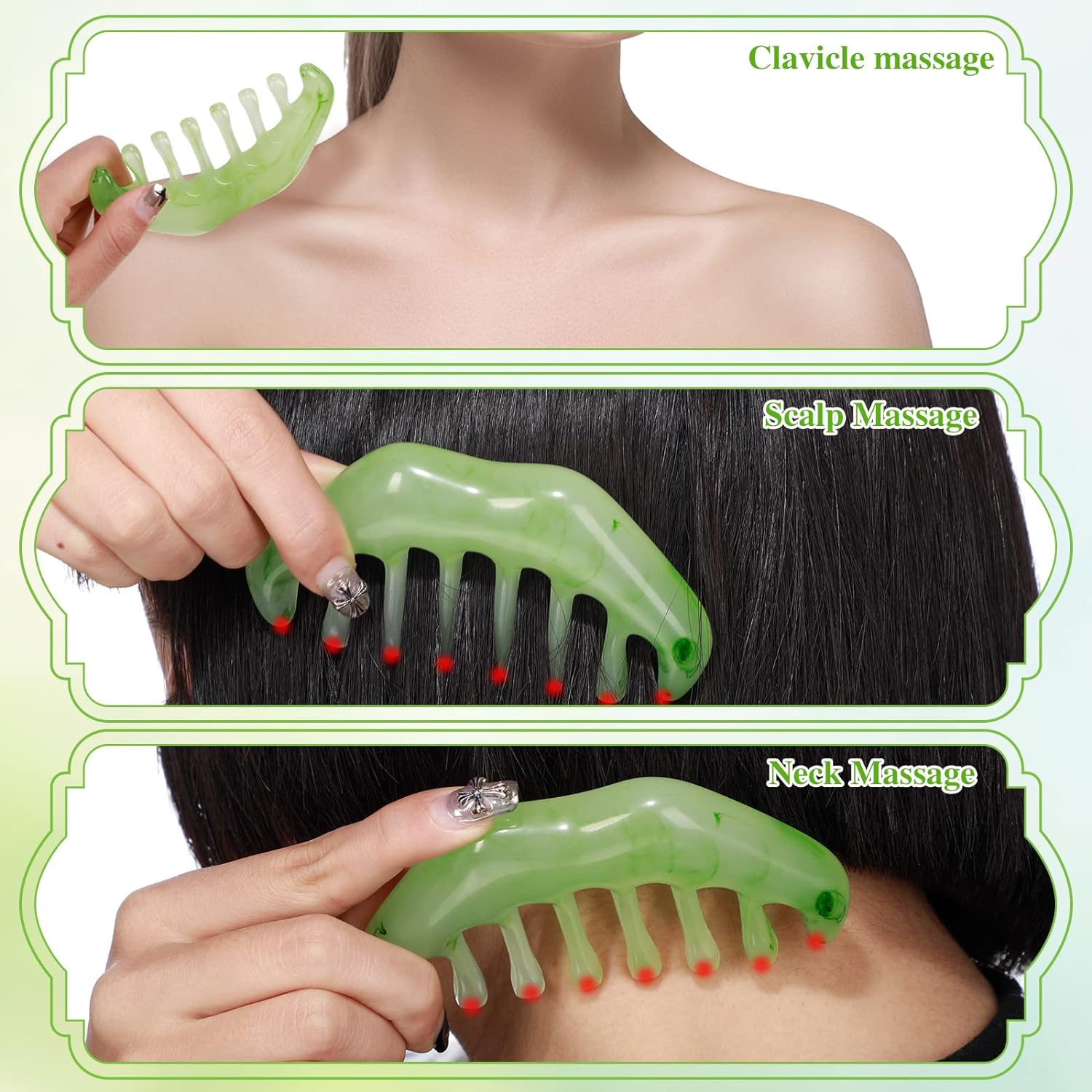 2 Pieces Jade Combs Massage Stone Hair Comb Guasha Scraping Scalp Comb Facial Massage Tool Multifunctional Handheld Head Tools Head Caring Head Therapy Mothers Day Gift (Elegant Style)