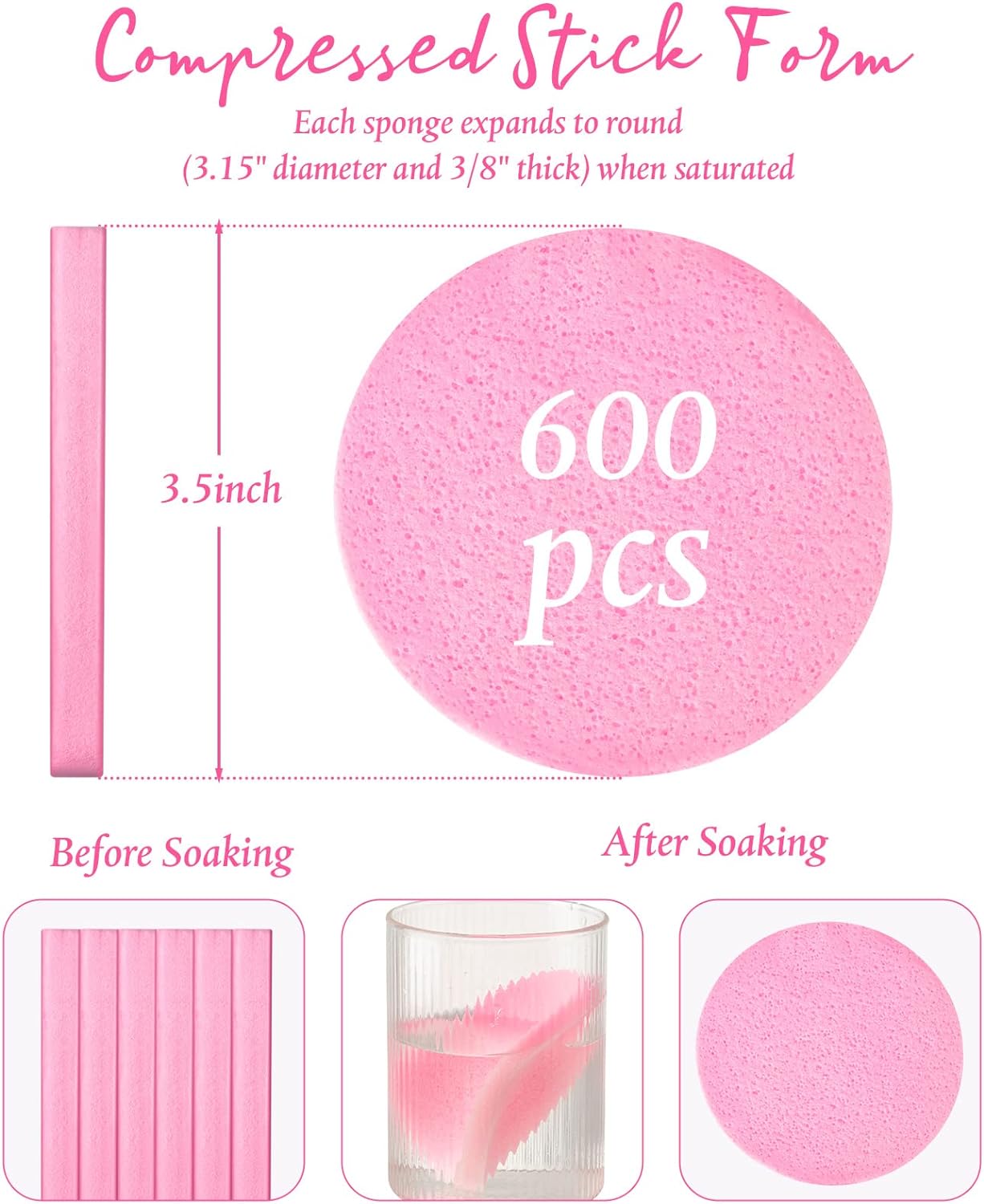 600 Pieces Compressed Facial Sponge Round Facial Sponge for Estheticians Face Sponges for Cleansing Face Wash Sponges Disposable Sponges for Women Spa Exfoliating Cleansing (Pink)