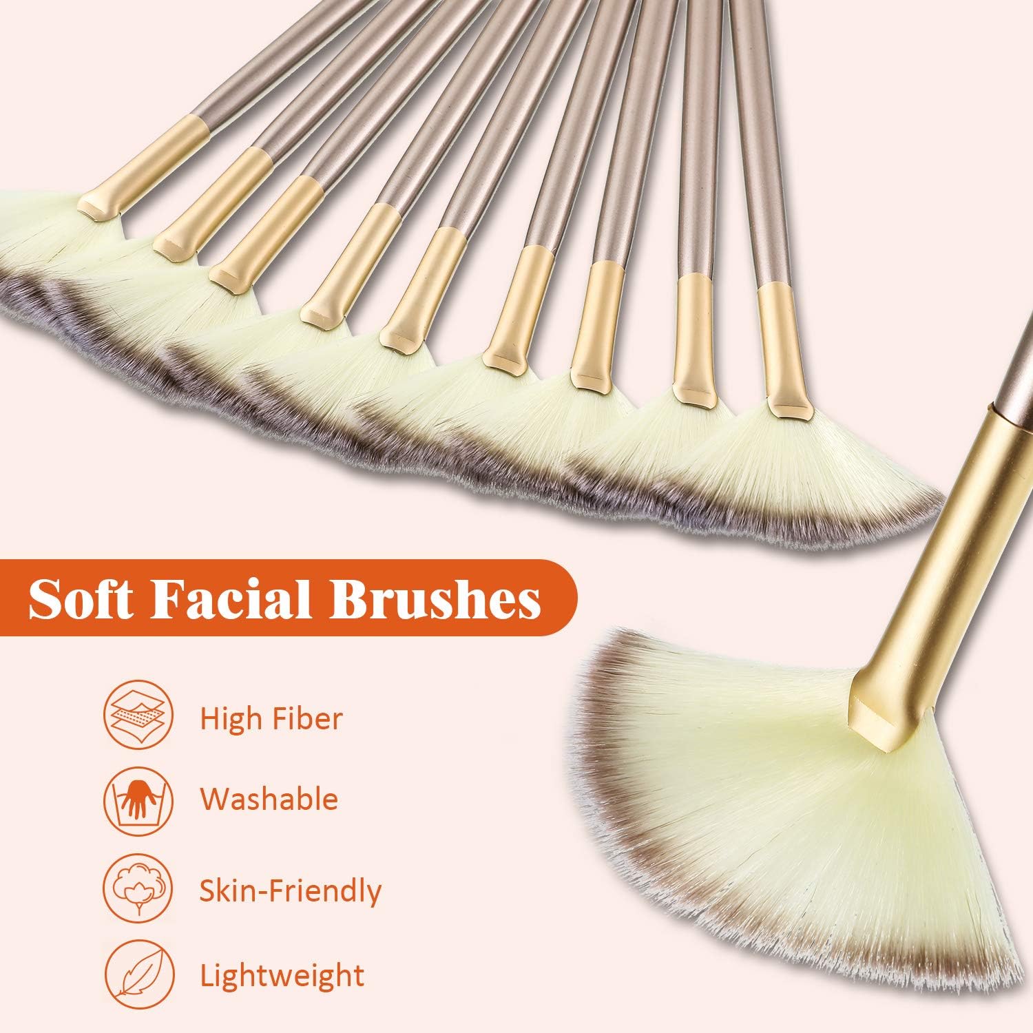 9 Pieces Facial Fan Mask Brushes, Soft Facial Applicator Brushes Tools for Peel Glycolic Makeup for Mud Cream (Champagne)