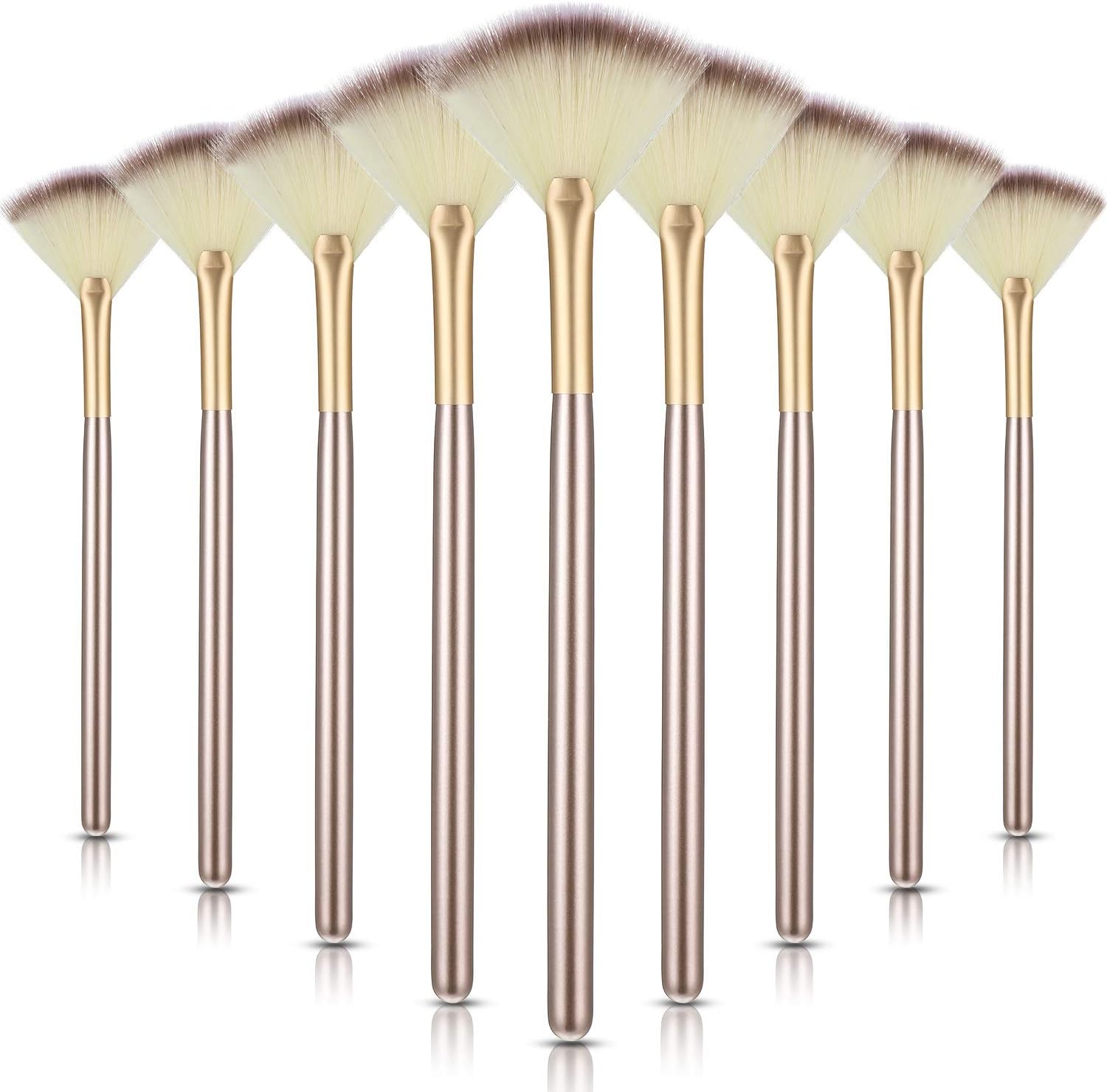 9 Pieces Facial Fan Mask Brushes, Soft Facial Applicator Brushes Tools for Peel Glycolic Makeup for Mud Cream (Champagne)