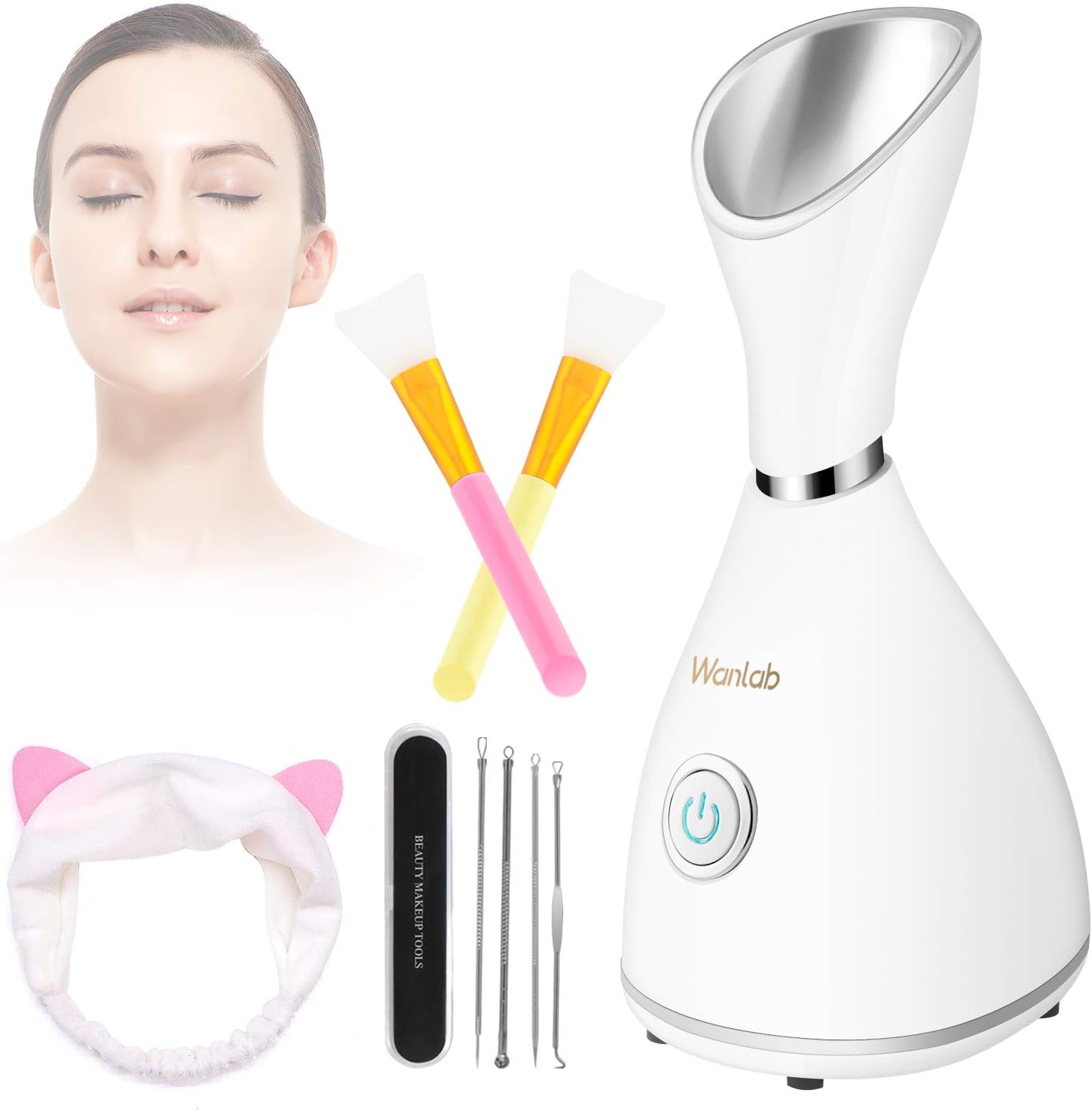 Portable Facial Steamer Nano Face Steamer Warm Mist Home Skin Spa Steamers for Sinuses Acne Pores Cleanse Blackhead Remover Kit Mask Brush