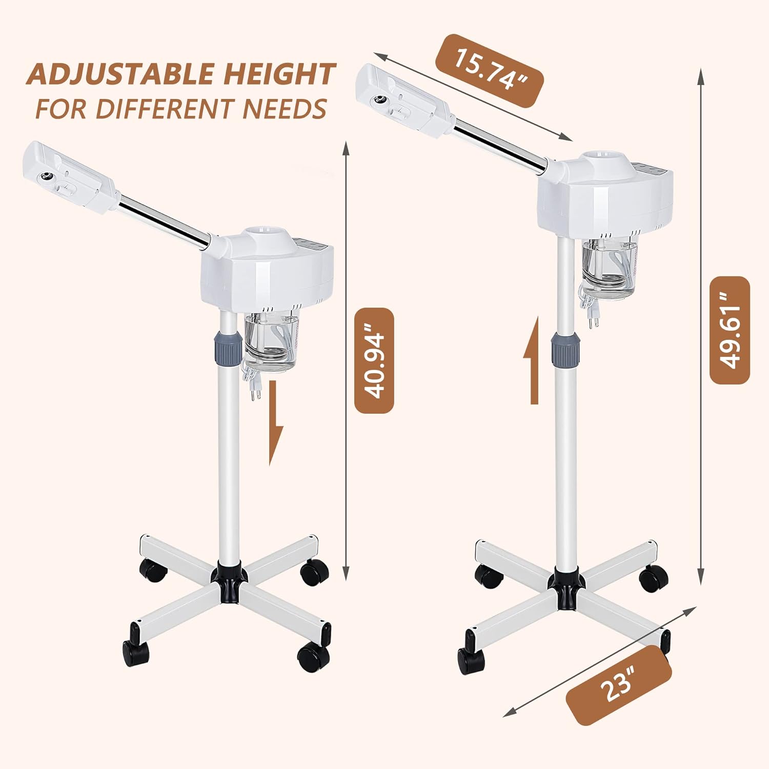 Professional Facial Steamer On Wheels Ionic Ozone with Hot Mist Function Stand for Personal Home Salon Spa Skin Cleaning