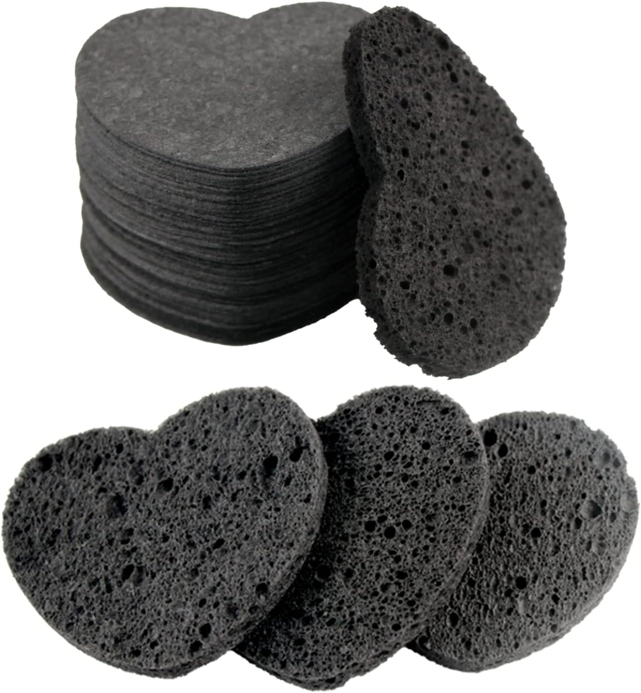 Spunspon Facial Sponges Compressed Natural Cellulose Sponge Spunspon Heart Shape Face Sponge for Face Cleansing Exfoliating and Makeup Removal 50 Count / 1 - Pack,Black