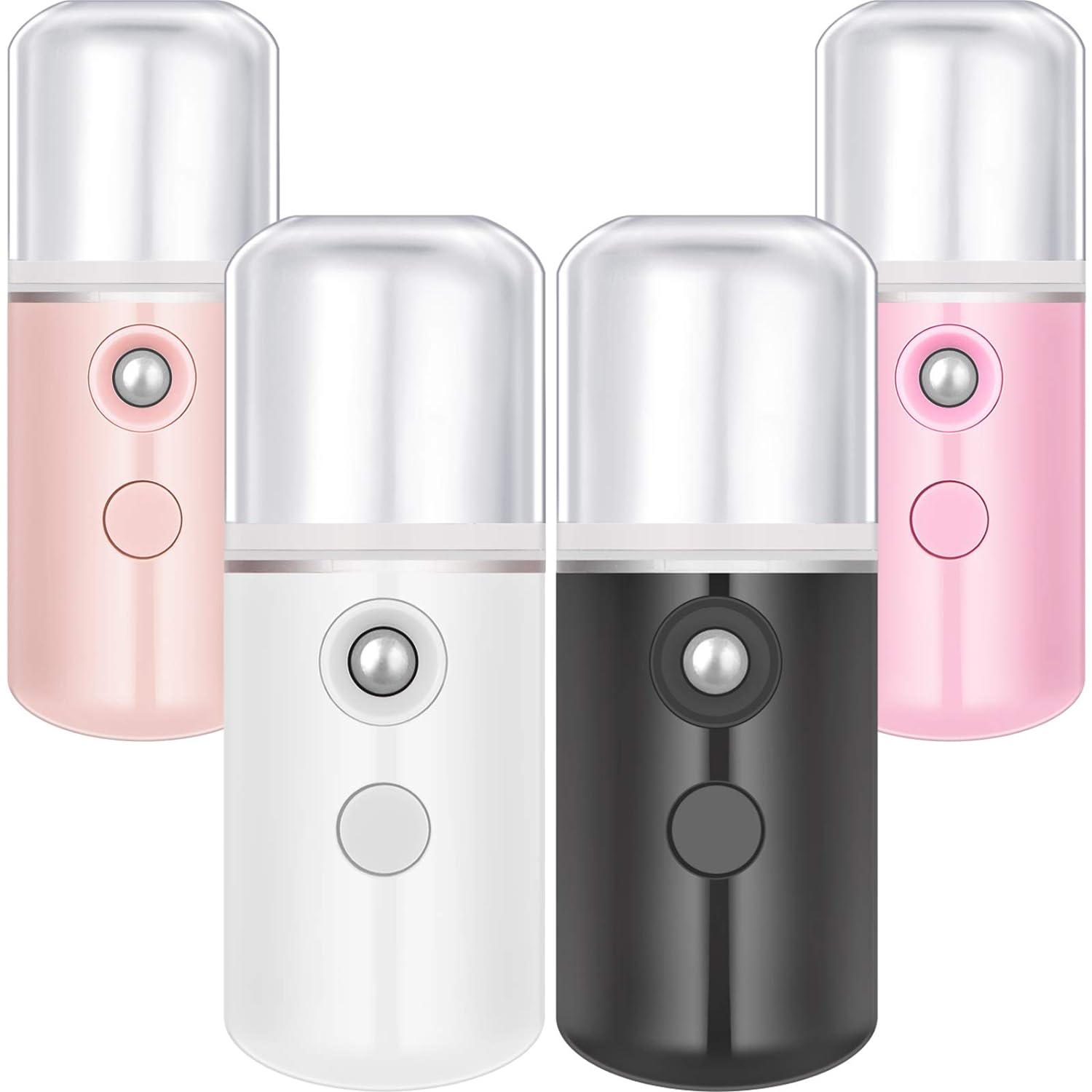 4 Pieces Nano Facial Mister Handy Nano Mist Sprayer 30ml Visual Water Tank Portable Face Steamer Mini USB Nano Mister for Lash Extensions, Skin Care, Makeup (White, Black, Light Pink, Pink)