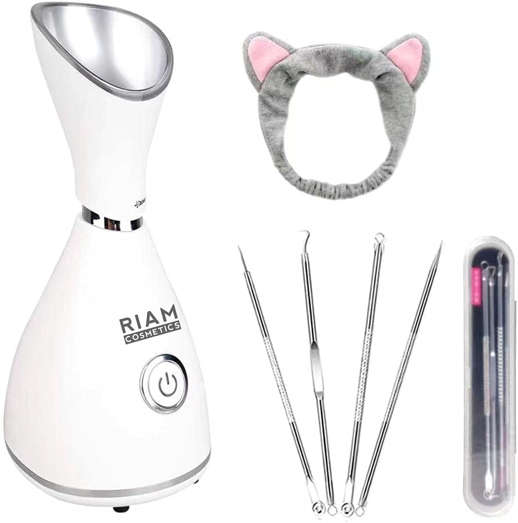 Facial Steamer RIAMCOSMETICS Nano Ionic Face Steamer Home Use Warm Mist Humidifier Steamer Face Sauna Spa Sinuses Moisturizing Deep Cleansing Pores Stainless Steel Skin Kit Blackheads Acne Skin Care