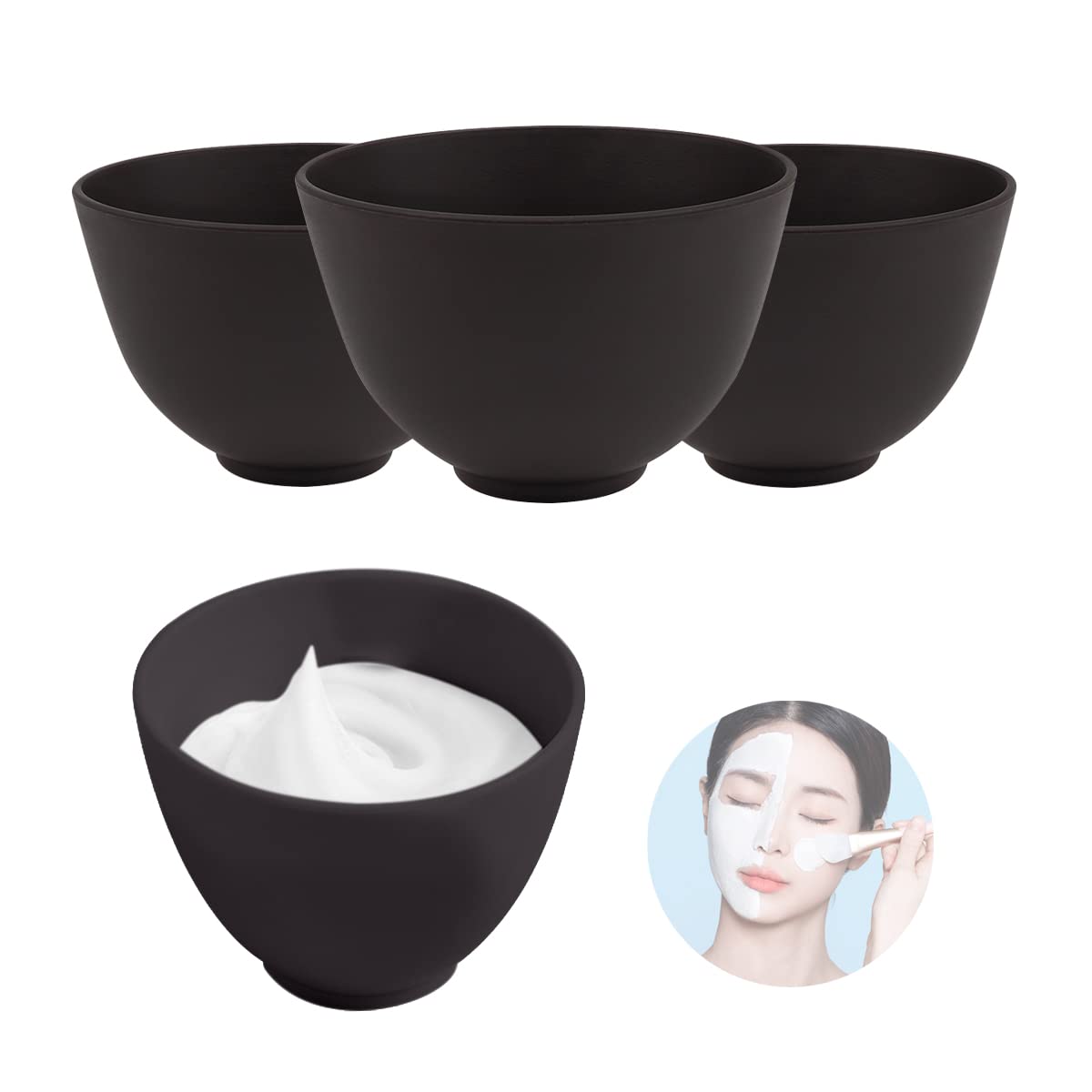 FERCAISH 4Pcs Diy Face Mask Mixing Bowl, Microwavable Silicone Facial Mud Bowl Cosmetic Beauty Tool for Home Salon(Black)