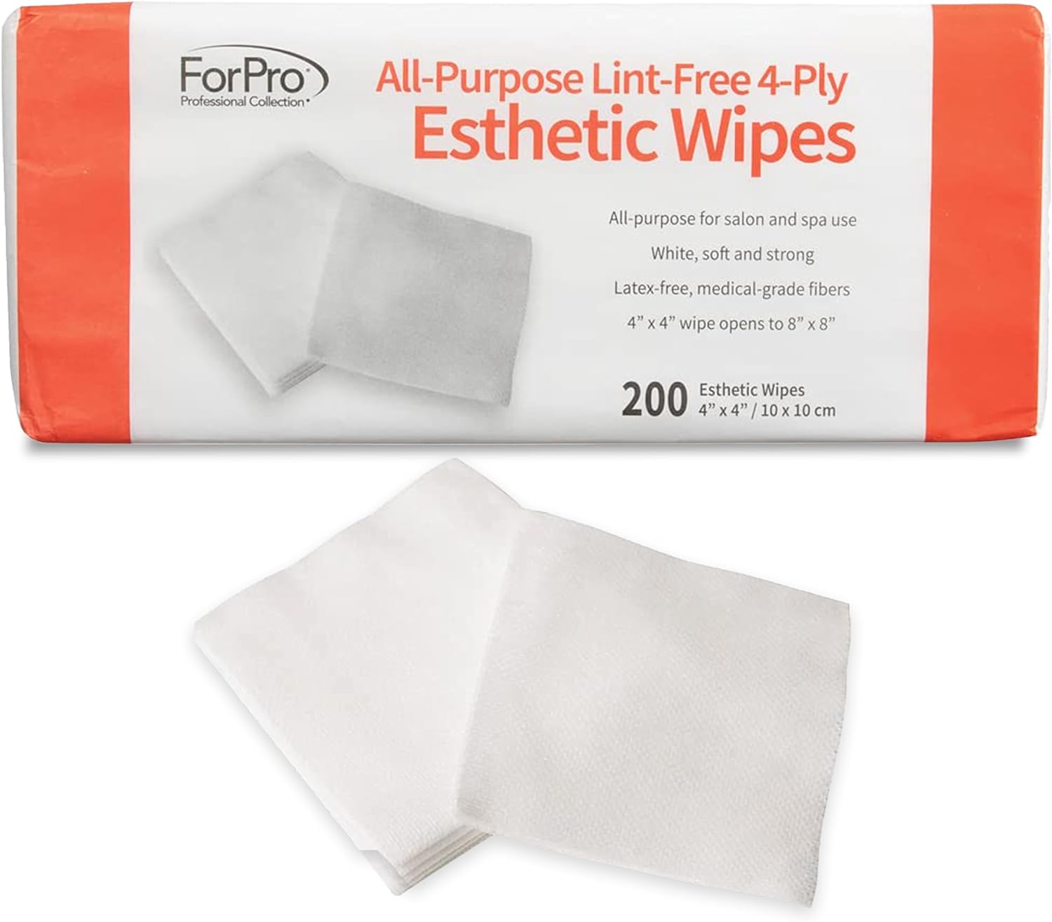 ForPro All-Purpose Lint-Free 4-Ply Esthetic Wipes - Non-Woven - For Salon and Spa Use- Soft, Strong and Durable- Latex-Free – Medical-Grade Fibers - 4” x 4” - 200-Count