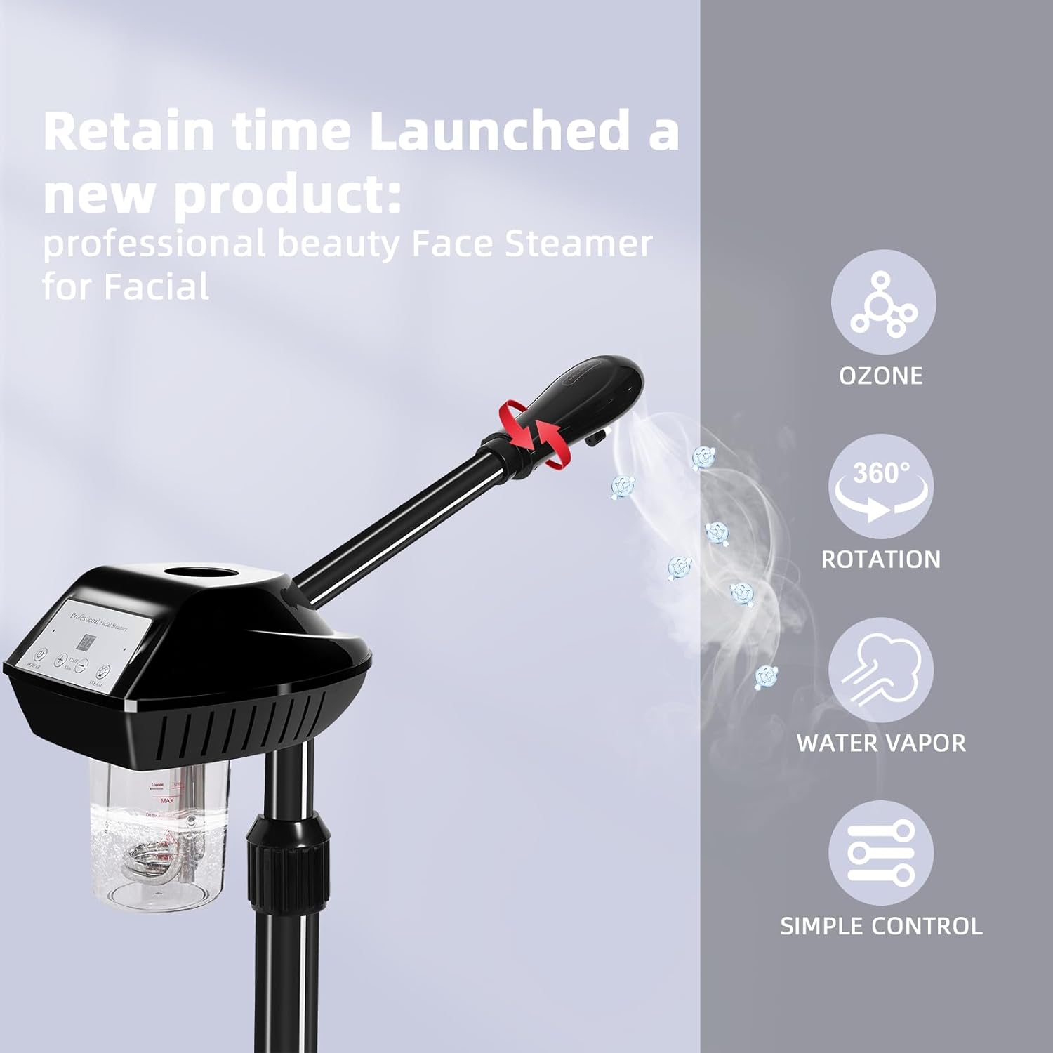 Retain time Professional Facial Steamer, Facial Steamer on on Wheels with More Steam, Adjustable Height for Face Steamer Suitable for Personal and Professional Personal Care Places.