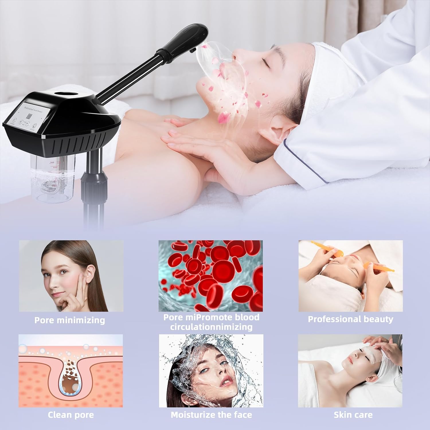 Retain time Professional Facial Steamer, Facial Steamer on on Wheels with More Steam, Adjustable Height for Face Steamer Suitable for Personal and Professional Personal Care Places.